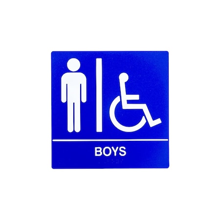 Bcf 8 x 8, Boys Door Sign, Square Print, Picture, Text With Braille and Handicapped Symbol, Blue SB445-BOYS-BLUE